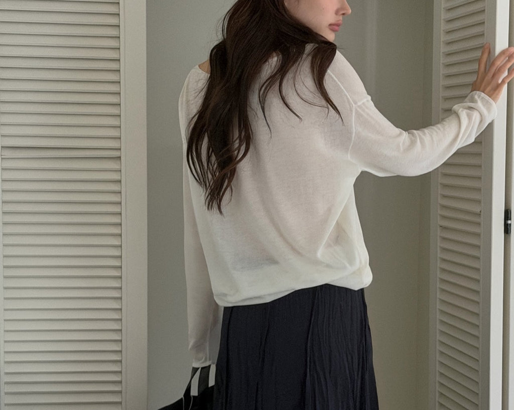 V-Neck Layered Look Long Sleeve Knit Top