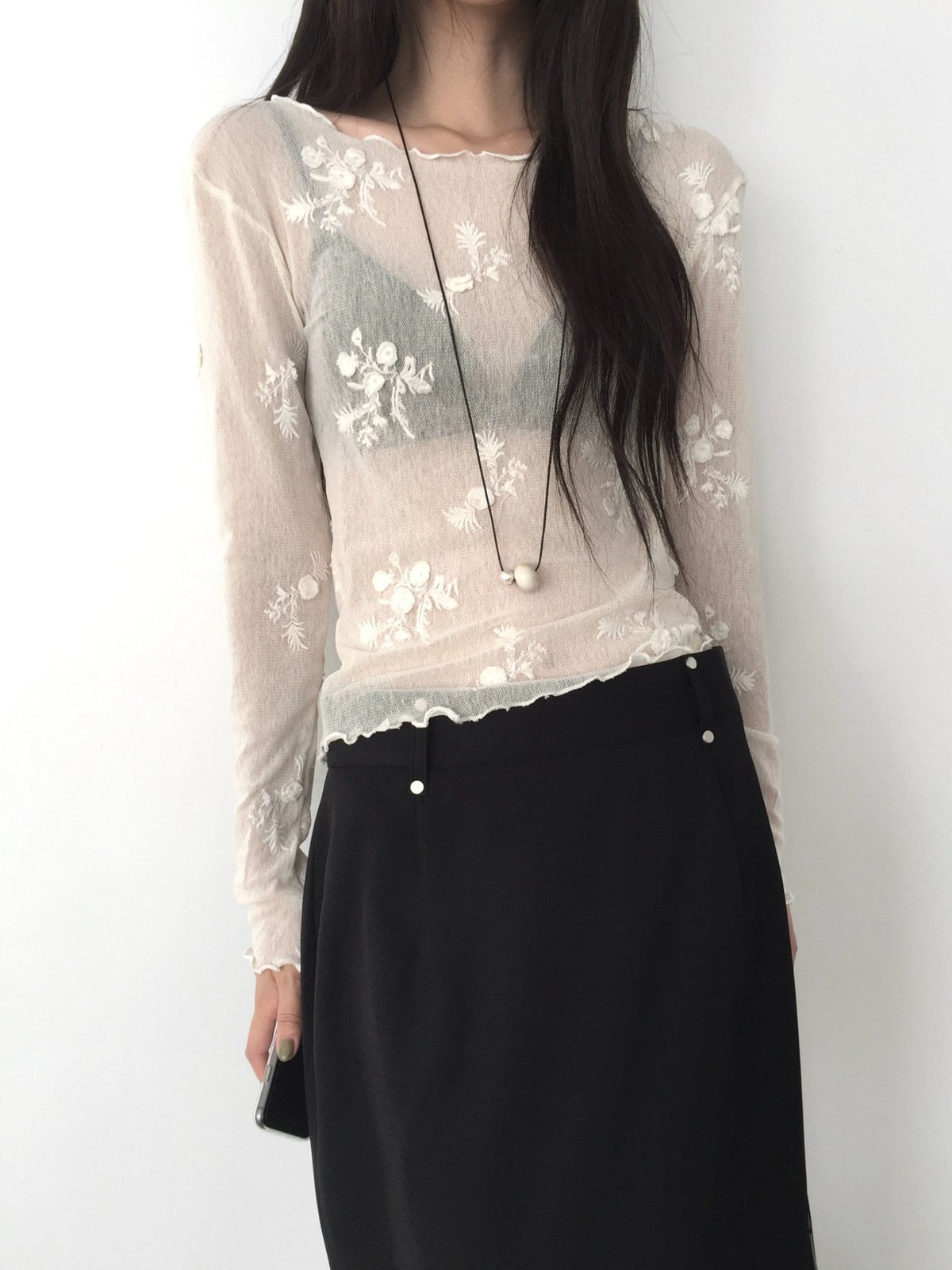 Stud Detail High Waist Maxi Skirt