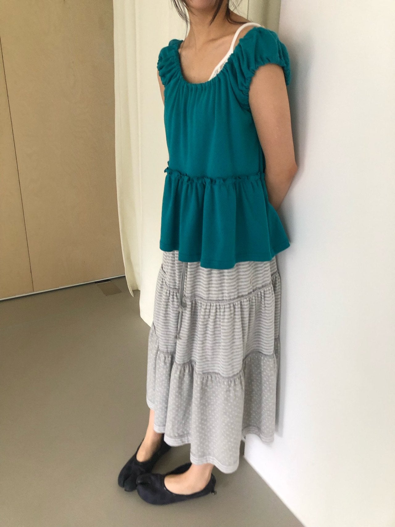 Nue Flash Gathered Sleeve Tiered Ruffle Top