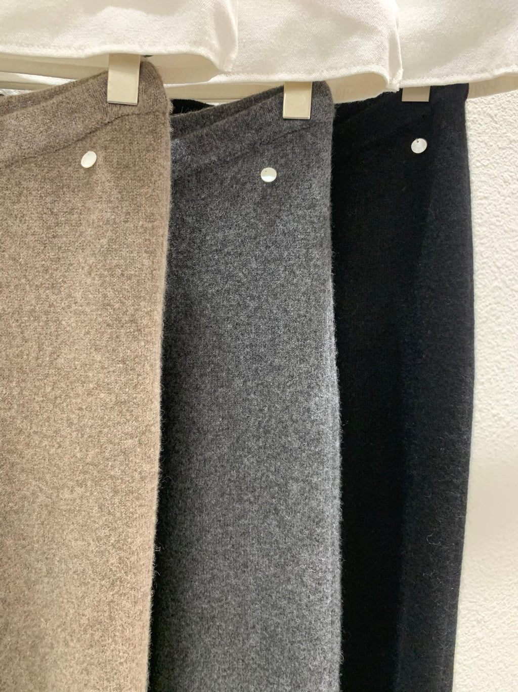 Back view of charcoal wide-leg knit pants