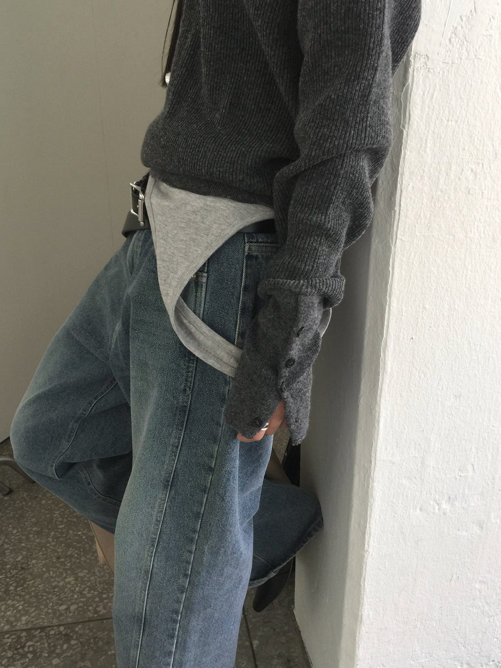 Nweol V-Neck Knit Sweater with Button Cuffs