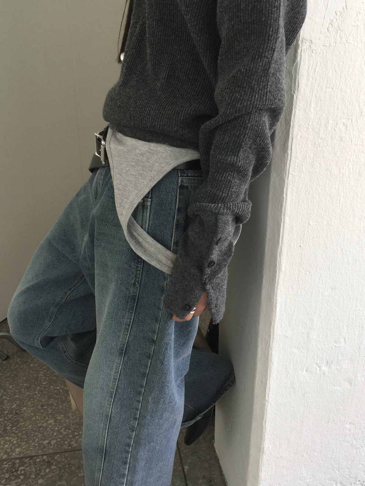 Nweol V-Neck Knit Sweater with Button Cuffs