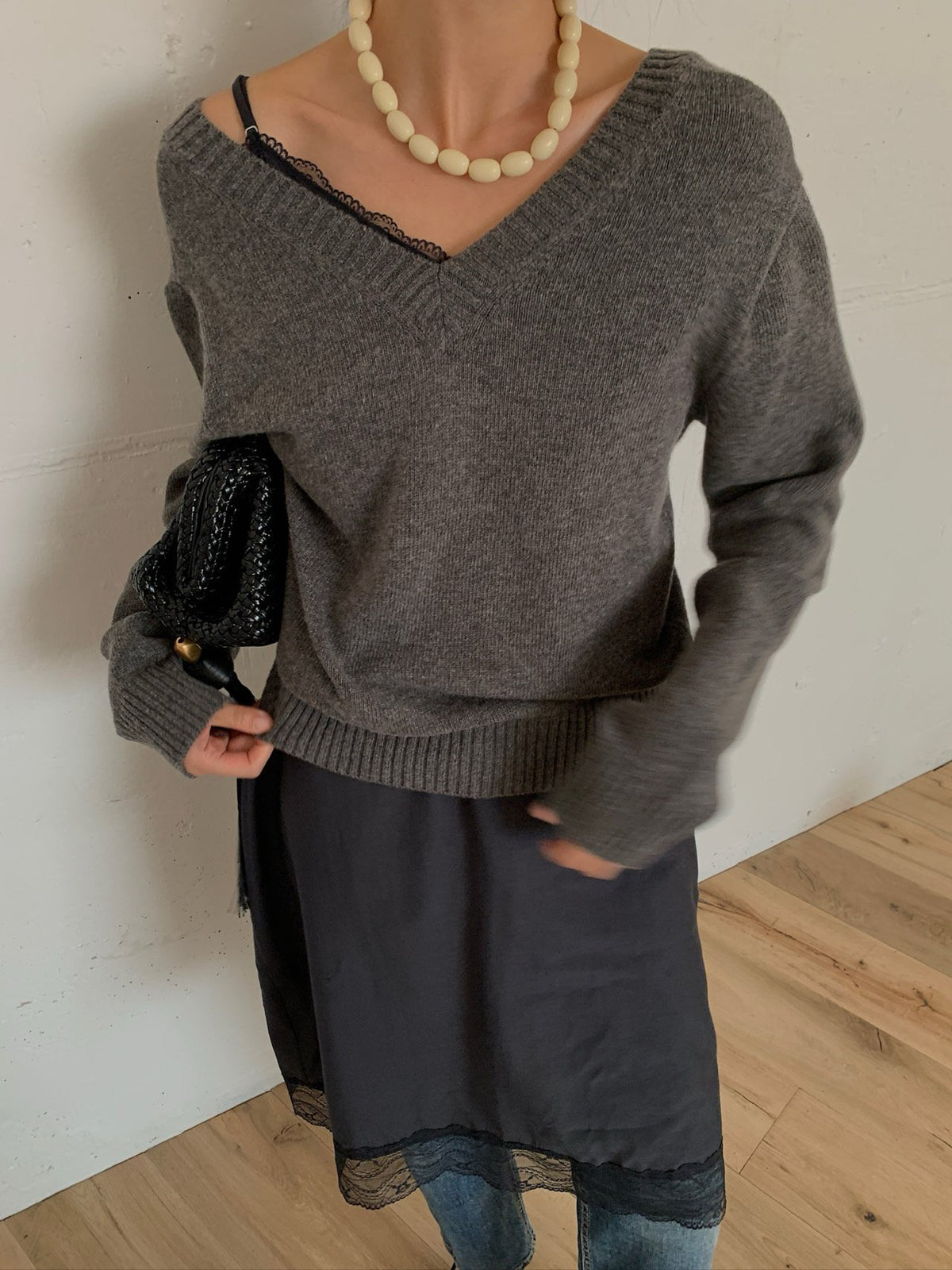 Red two-way knit sweater back view