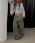 Rib Waistband Wide Leg Cargo Pants
