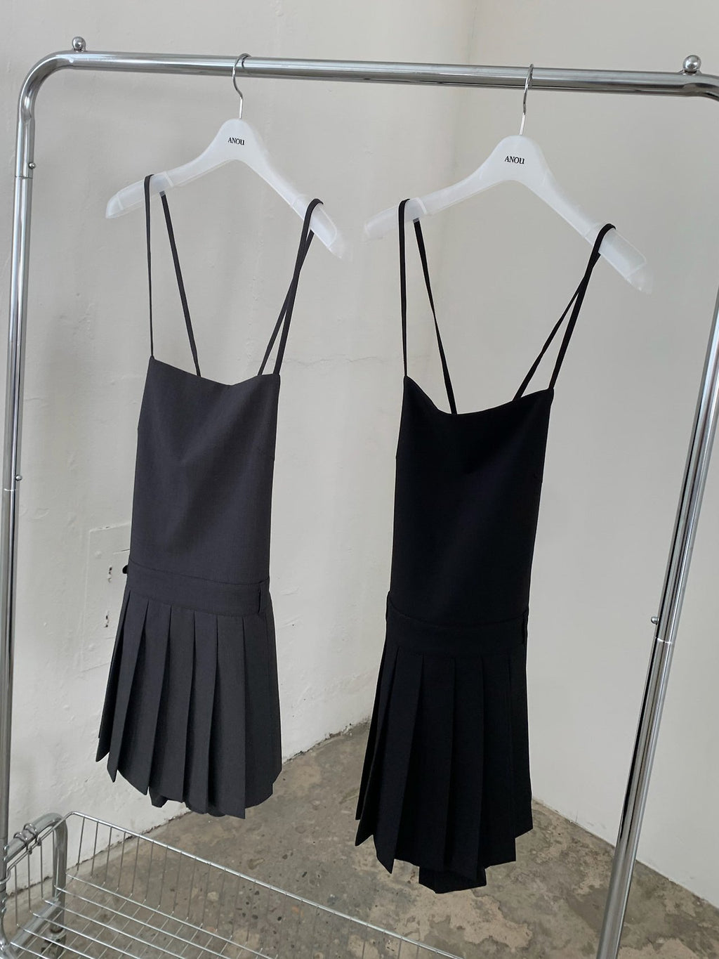 Pleated Hem Mini Slip Dress with Back Strap Detail
