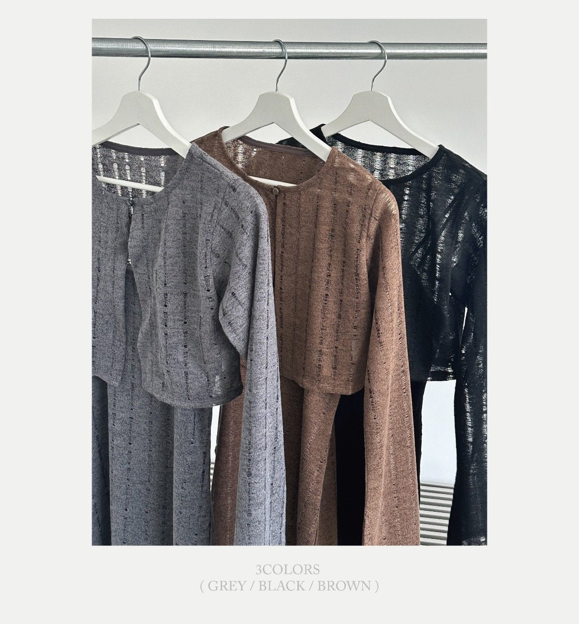 ASKHAKI Hole Knit Open-Front Cardigan & Square Neck Mini Dress Set