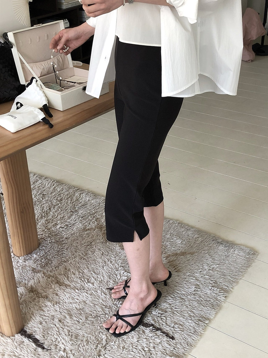 LeButter Slit Hem Capri Pants — Elastic Waist