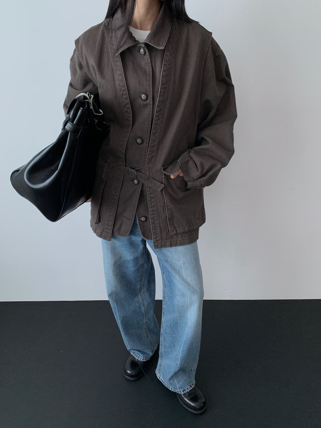 Brown and Black workwear jacket and utility vest set