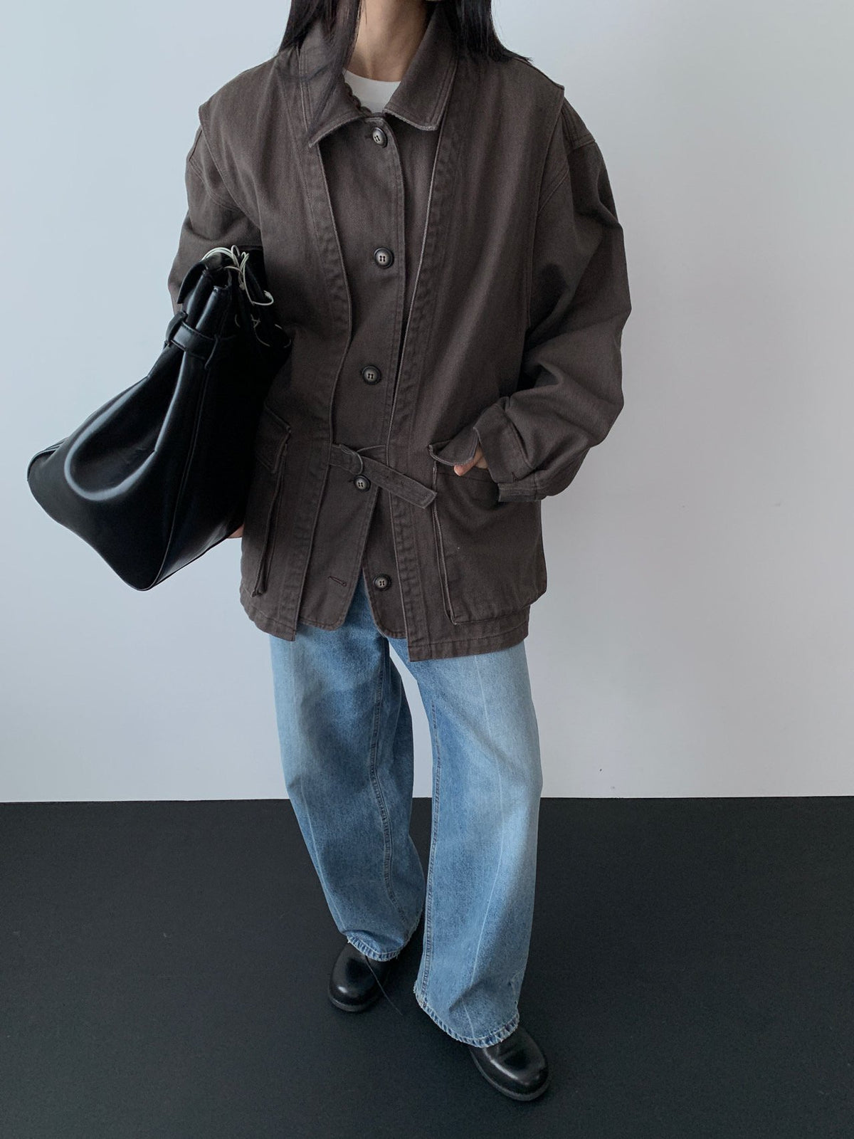 Brown and Black workwear jacket and utility vest set