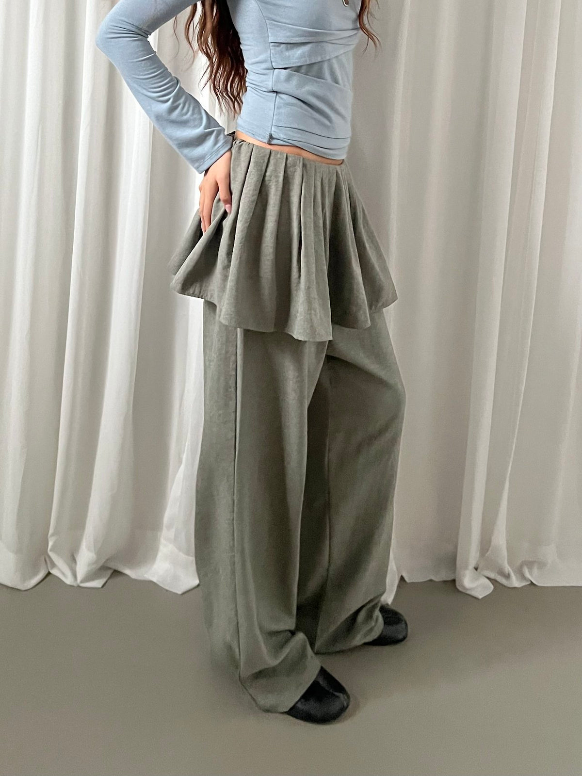 Pleated Skirt Overlay Wide Leg Pants
