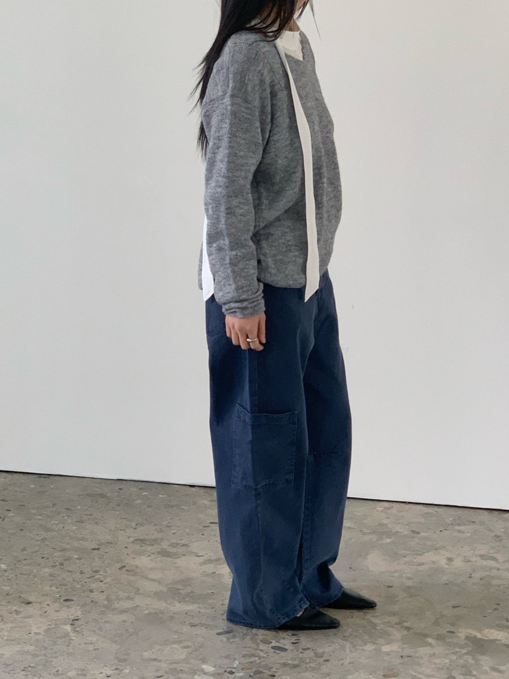 Vaara Cargo Pocket Curved Wide Pants — High Waist Button Zip Full Length
