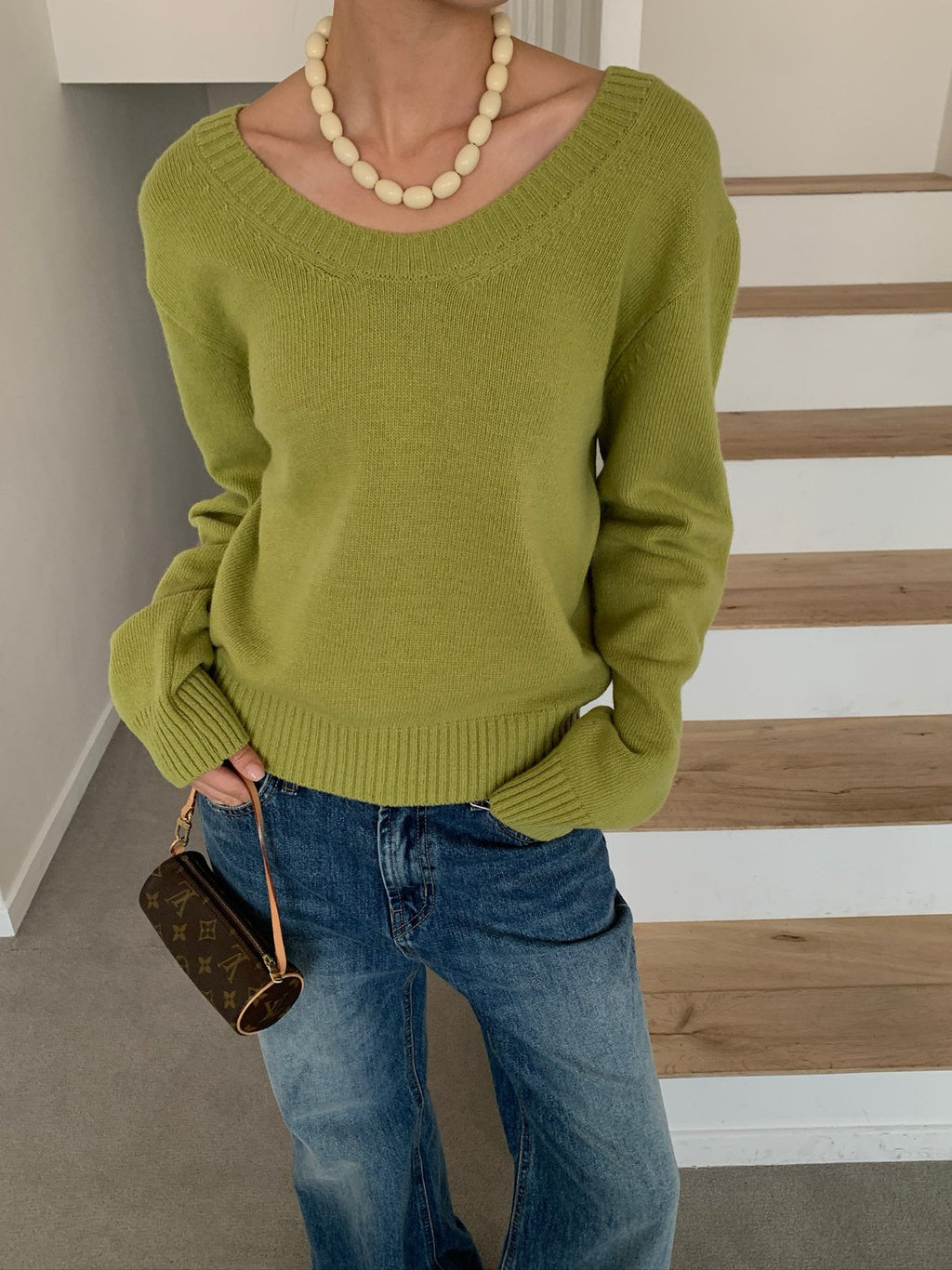 Charcoal V-neck knit sweater front view