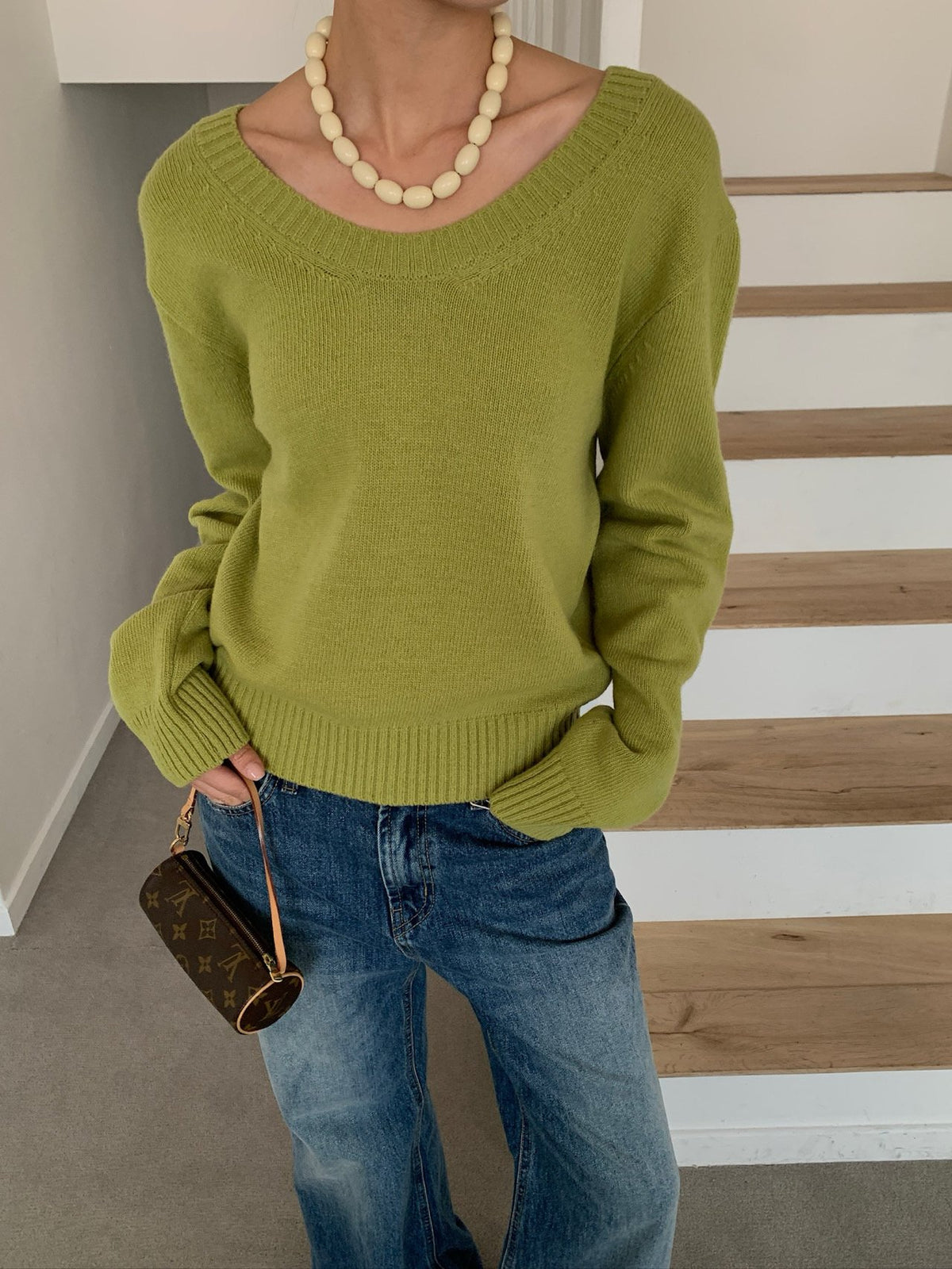 Charcoal V-neck knit sweater front view