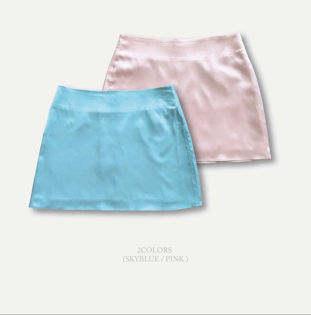ASKHAKI Satin High Waist Mini Skirt