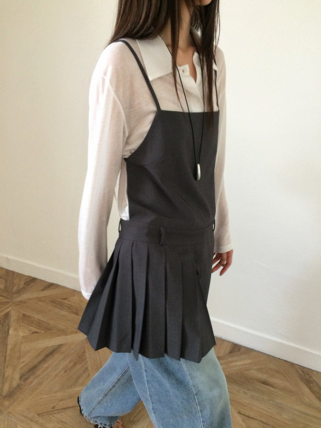 Pleated Hem Mini Slip Dress with Back Strap Detail