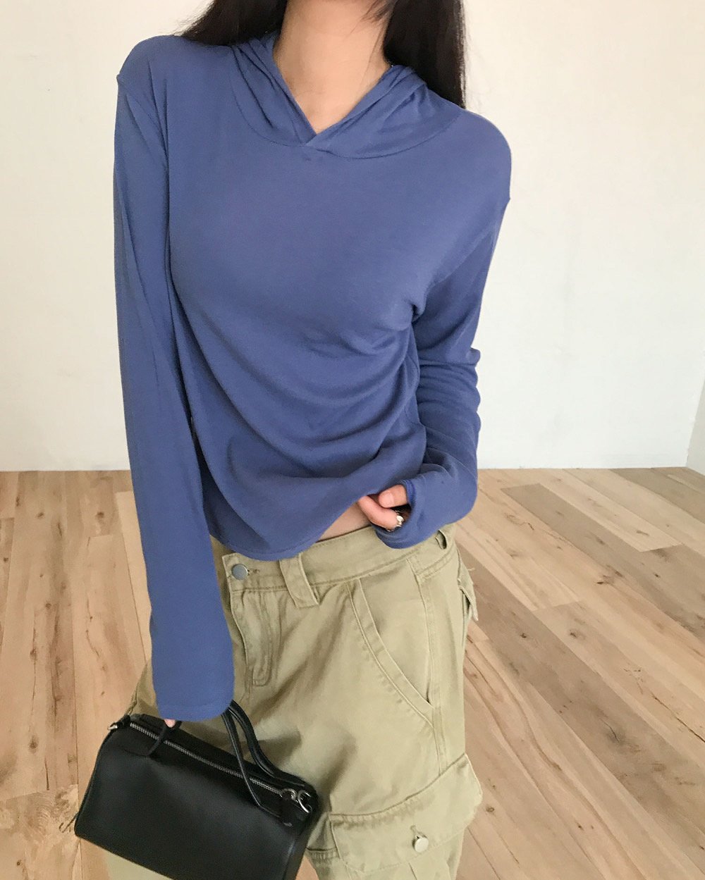 Draped Hood Long Sleeve Cropped Top
