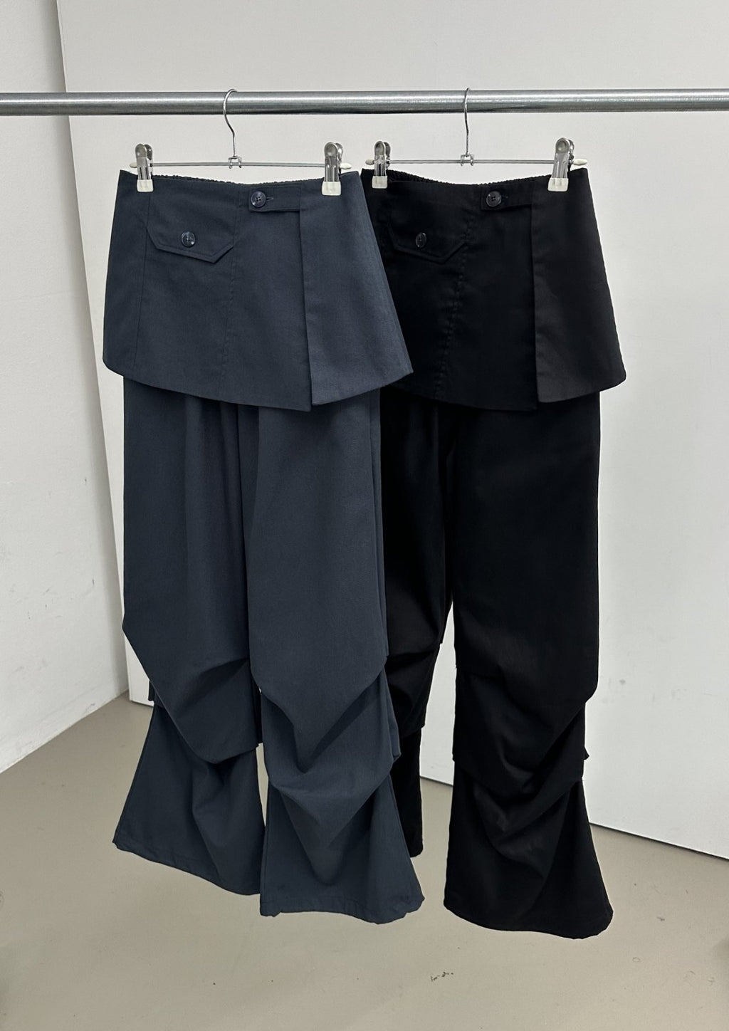 ASKHAKI Skirt-Overlay Wide Flare Trousers Set