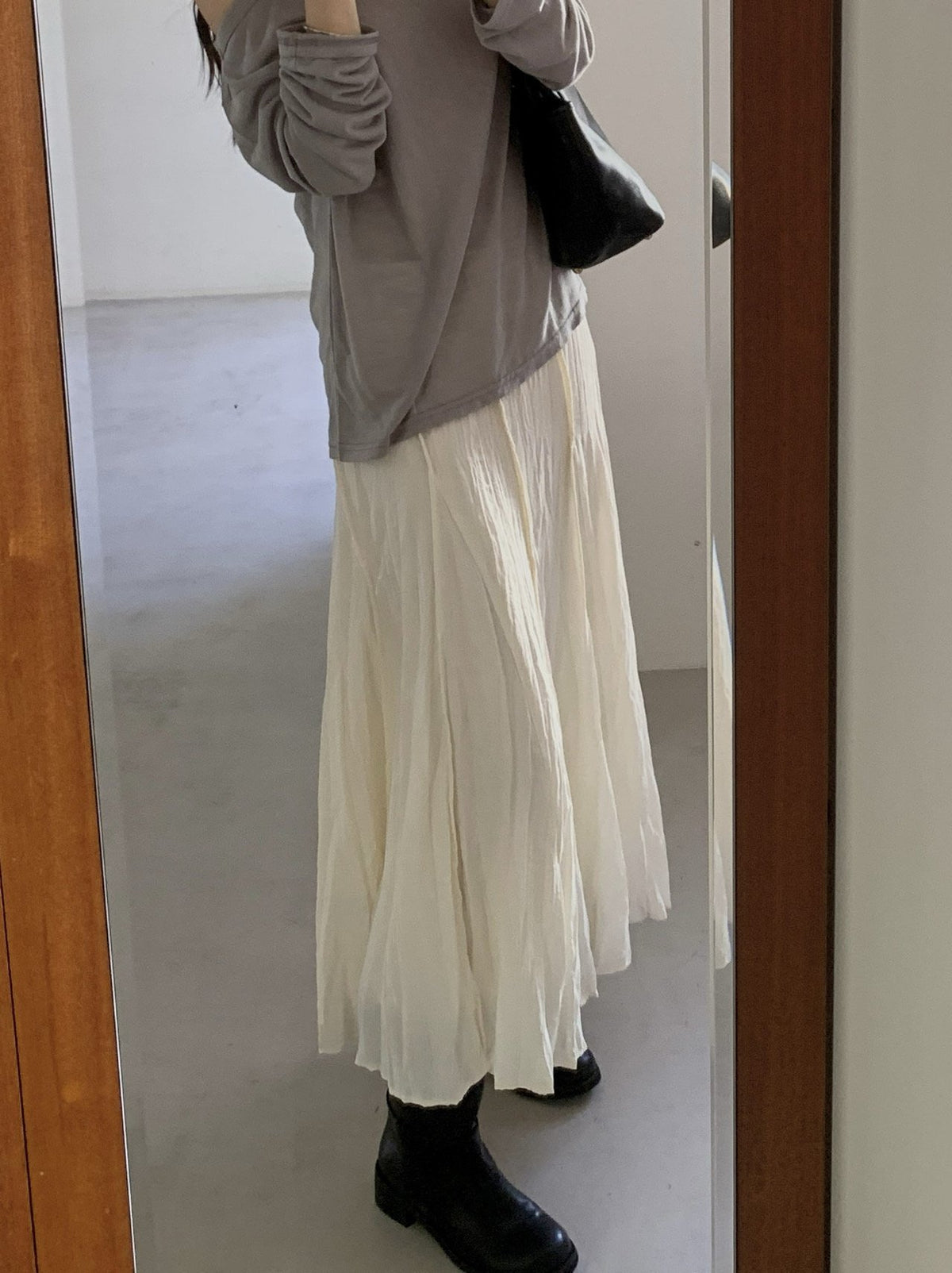 Elastic Waist Crinkle Texture Maxi Flare Skirt
