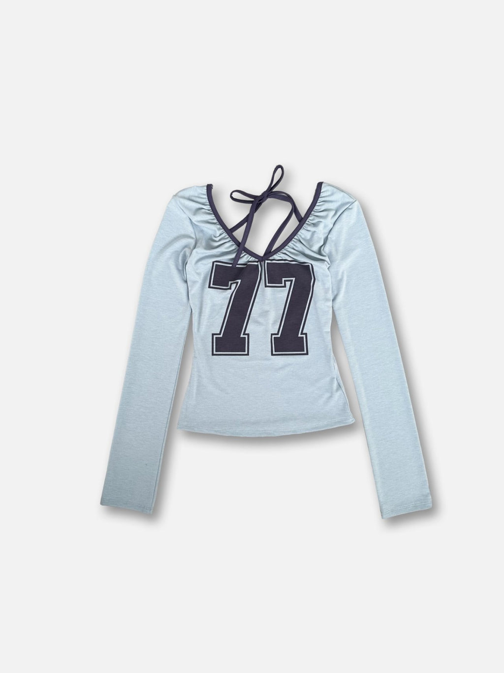 ASKHAKI 77 Number Print Open-Back Cropped Long Sleeve Top